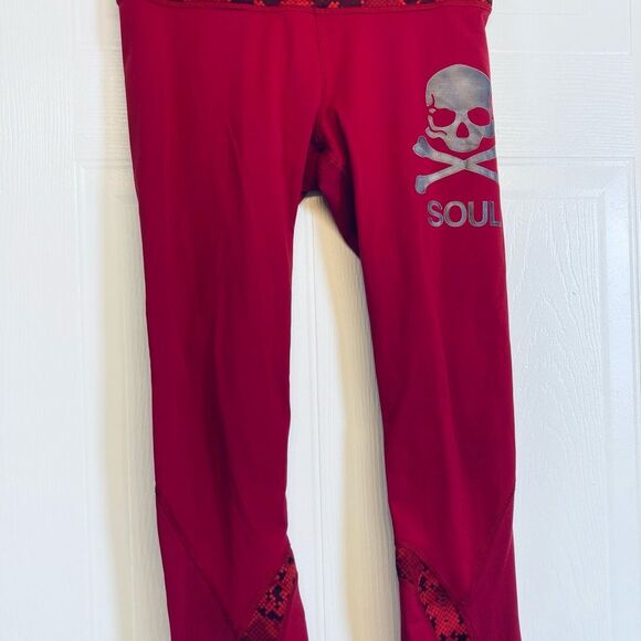 Lululemon x SoulCycle Run Pace Crop Snakeskin Legging Cranberry Red Skull Size 6 - Picture 2 of 12